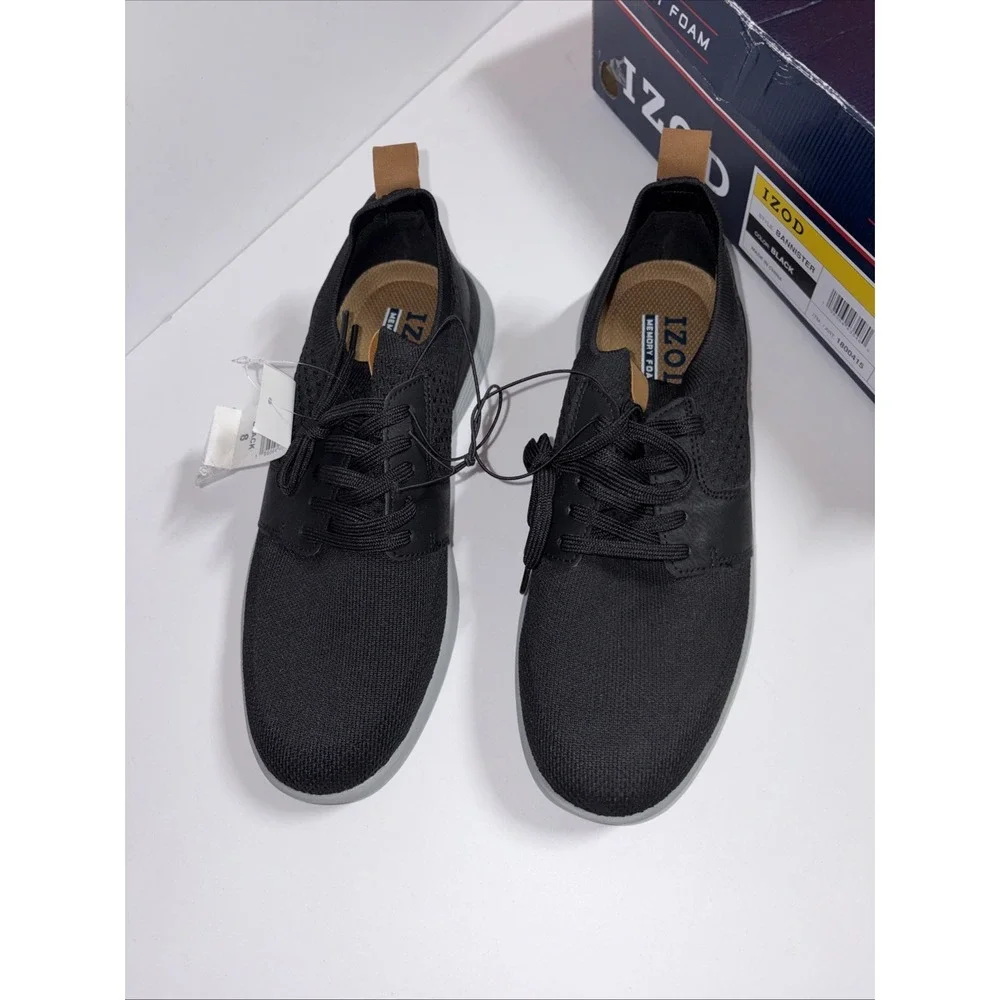 IZOD Men's Bannister Lace Up Memory Foam Slip On Sneaker Black - Size US 8 NEW